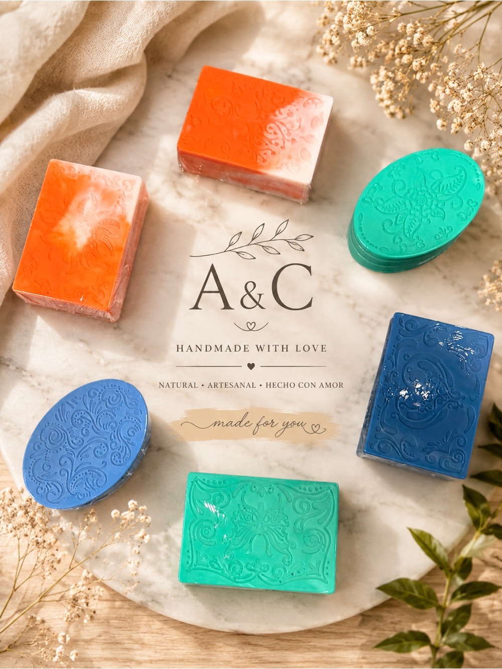Handmade Colorful Decorative Soaps - Orange, Teal, Blue